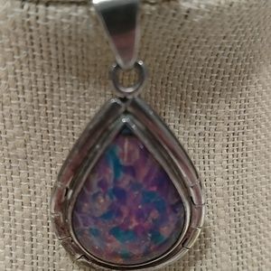 Sterling Mexican opal teardrop pendant